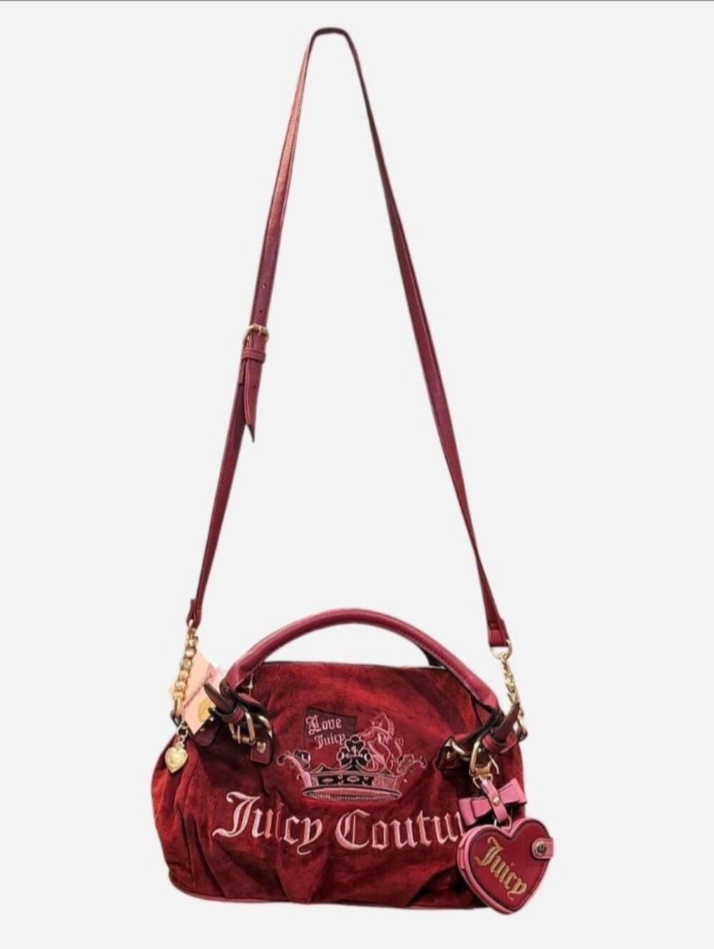 JUICY COUTURE VELOUR CROWN SATCHEL CROSSBODY BAG NWT CRANBERRY JUICE